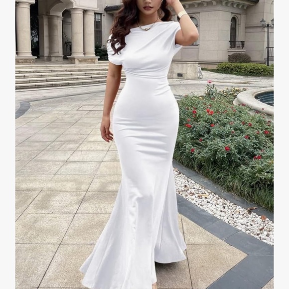 Elegant White one shoulder wedding Gown